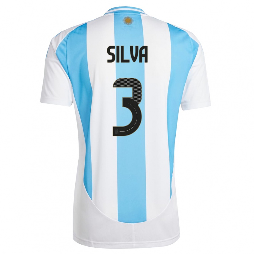 Kandiny Hombre Camiseta Argentina Tomas Silva #3 Blanco Azul 1ª Equipación 24-26 La Camisa Chile