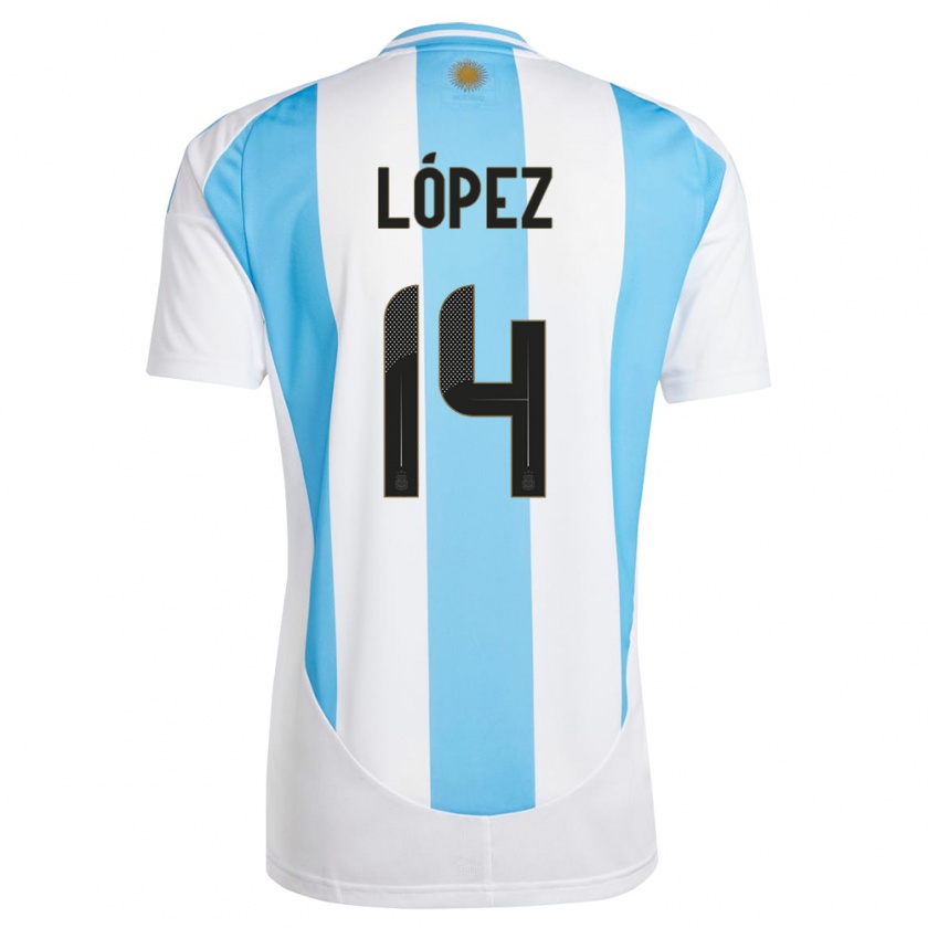 Kandiny Hombre Camiseta Argentina Lautaro Lopez #14 Blanco Azul 1ª Equipación 24-26 La Camisa Chile