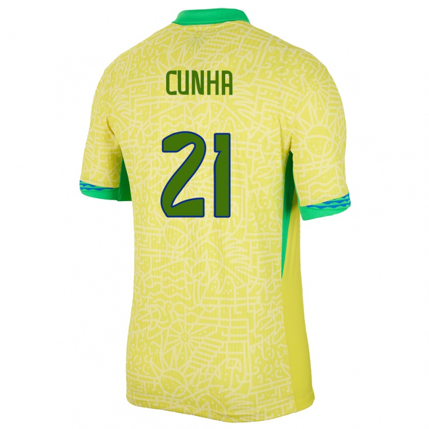 Kandiny Hombre Camiseta Brasil Matheus Cunha #21 Amarillo 1ª Equipación 24-26 La Camisa Chile