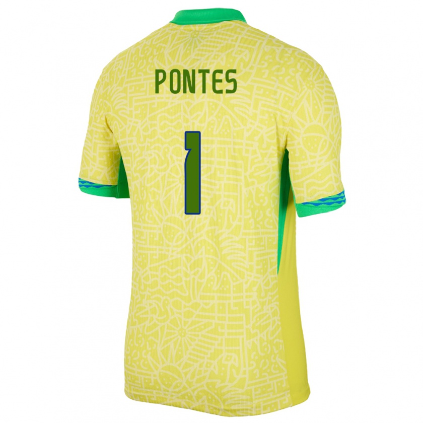 Kandiny Hombre Camiseta Brasil Mycael Pontes #1 Amarillo 1ª Equipación 24-26 La Camisa Chile