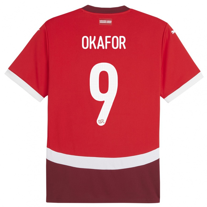 Kandiny Hombre Camiseta Suiza Noah Okafor #9 Rojo 1ª Equipación 24-26 La Camisa Chile