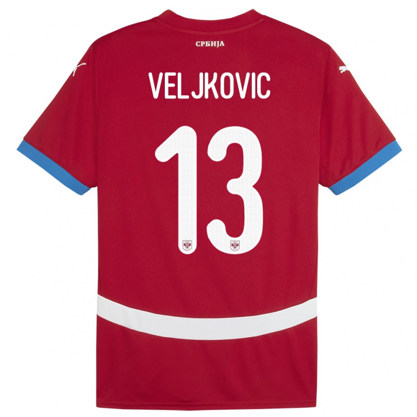 Kandiny Hombre Camiseta Serbia Milos Veljkovic #13 Rojo 1ª Equipación 24-26 La Camisa Chile