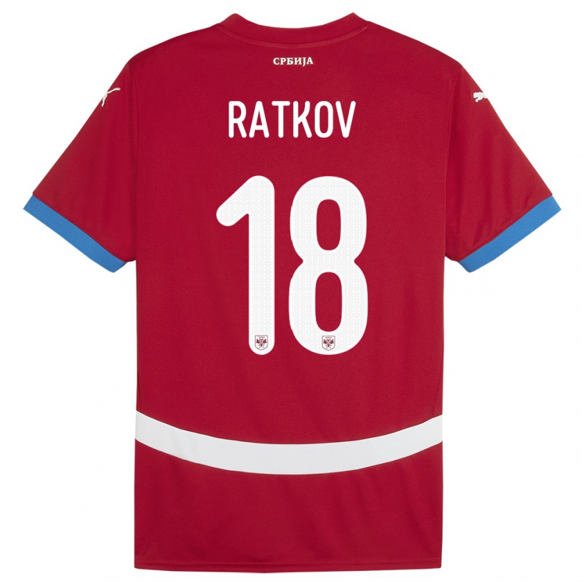 Kandiny Hombre Camiseta Serbia Petar Ratkov #18 Rojo 1ª Equipación 24-26 La Camisa Chile