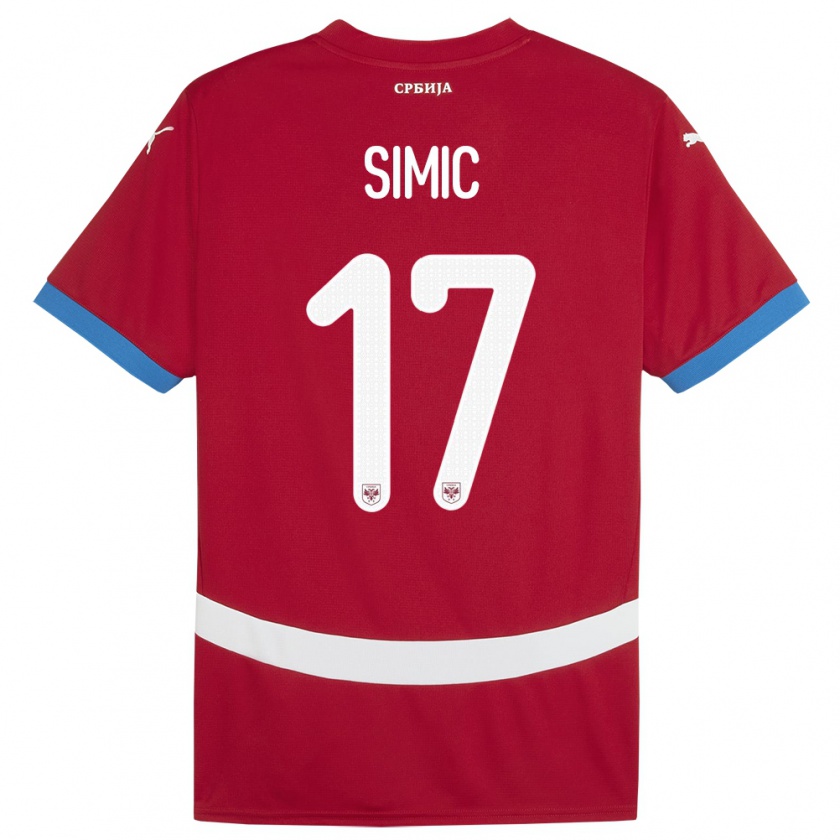 Kandiny Hombre Camiseta Serbia Jan Carlo Simic #17 Rojo 1ª Equipación 24-26 La Camisa Chile