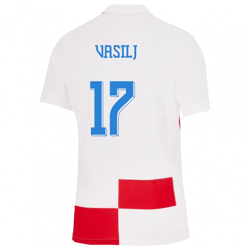 Kandiny Hombre Camiseta Croacia Jakov Anton Vasilj #17 Blanco Rojo 1ª Equipación 24-26 La Camisa Chile