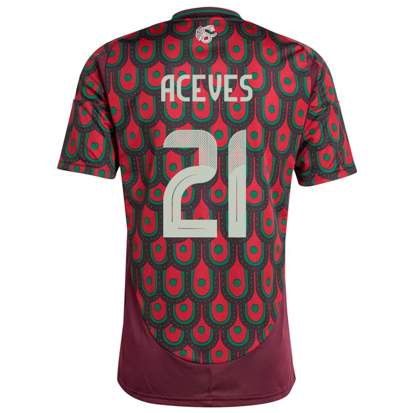 Kandiny Hombre Camiseta México Daniel Aceves #21 Granate 1ª Equipación 24-26 La Camisa Chile