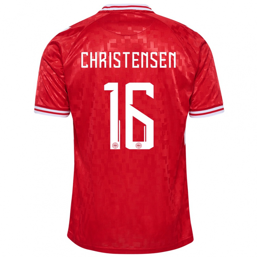 Kandiny Hombre Camiseta Dinamarca Oliver Christensen #16 Rojo 1ª Equipación 24-26 La Camisa Chile