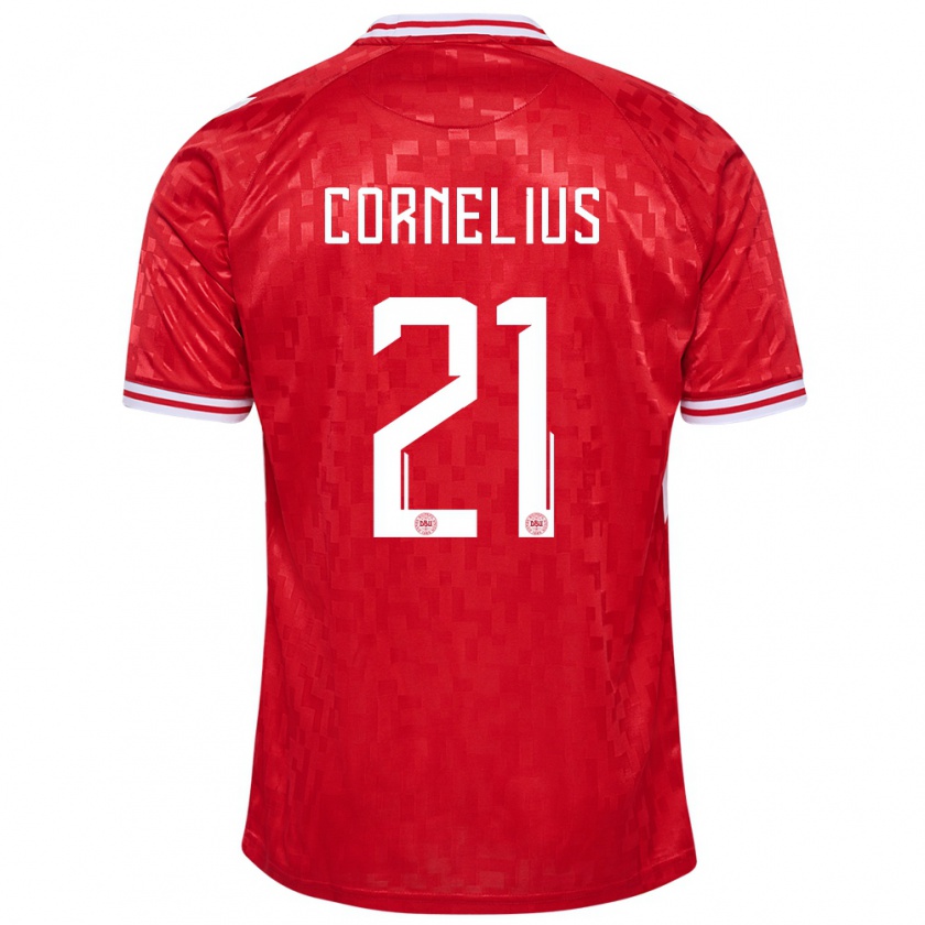 Kandiny Hombre Camiseta Dinamarca Andreas Cornelius #21 Rojo 1ª Equipación 24-26 La Camisa Chile