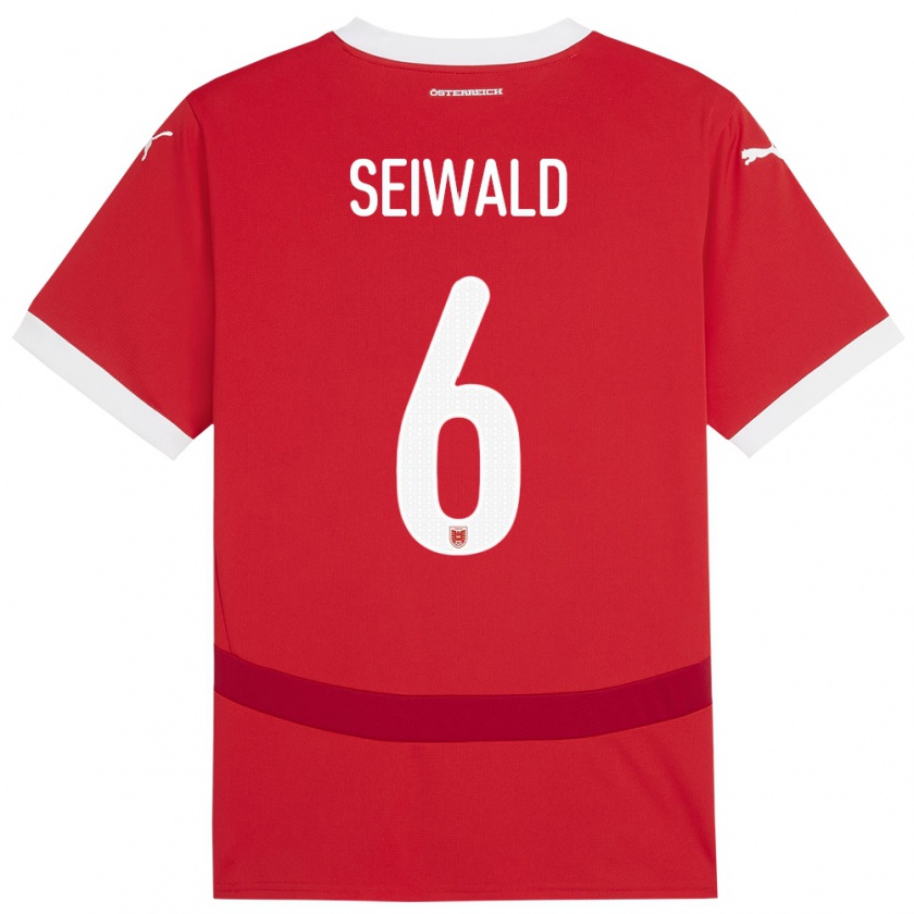 Kandiny Hombre Camiseta Austria Nicolas Seiwald #6 Rojo 1ª Equipación 24-26 La Camisa Chile