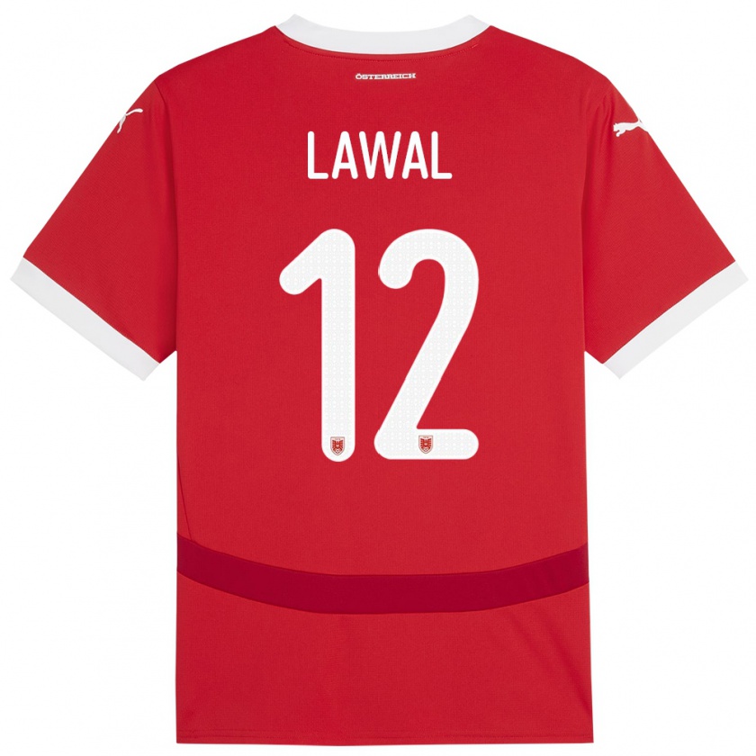 Kandiny Hombre Camiseta Austria Tobias Lawal #12 Rojo 1ª Equipación 24-26 La Camisa Chile