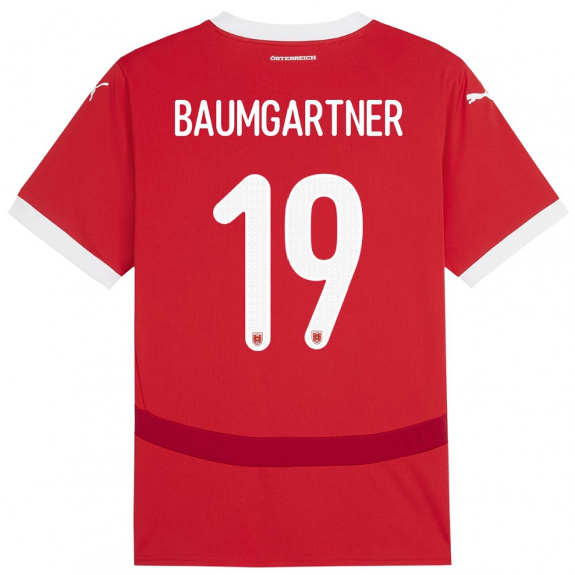 Kandiny Hombre Camiseta Austria Christoph Baumgartner #19 Rojo 1ª Equipación 24-26 La Camisa Chile