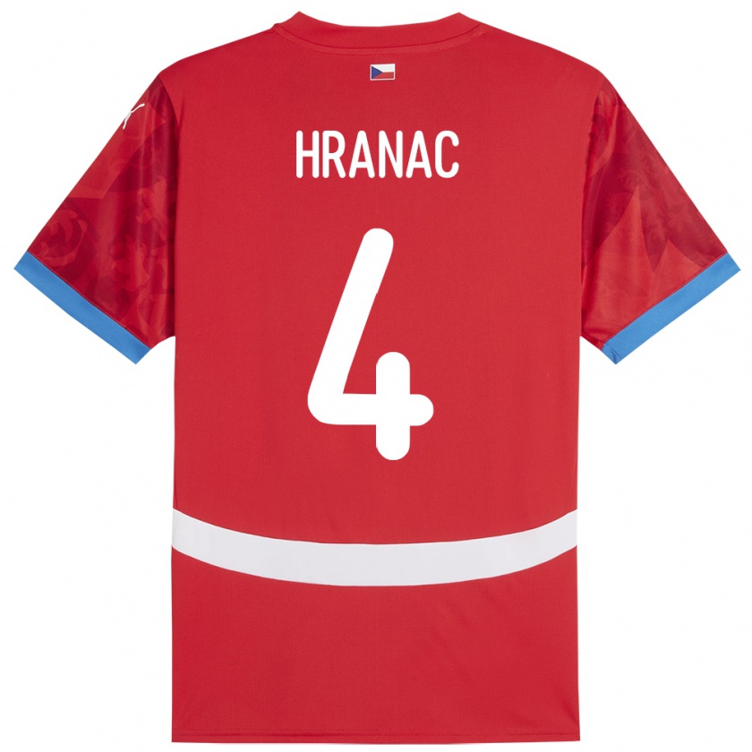 Kandiny Hombre Camiseta Chequia Robin Hranac #4 Rojo 1ª Equipación 24-26 La Camisa Chile