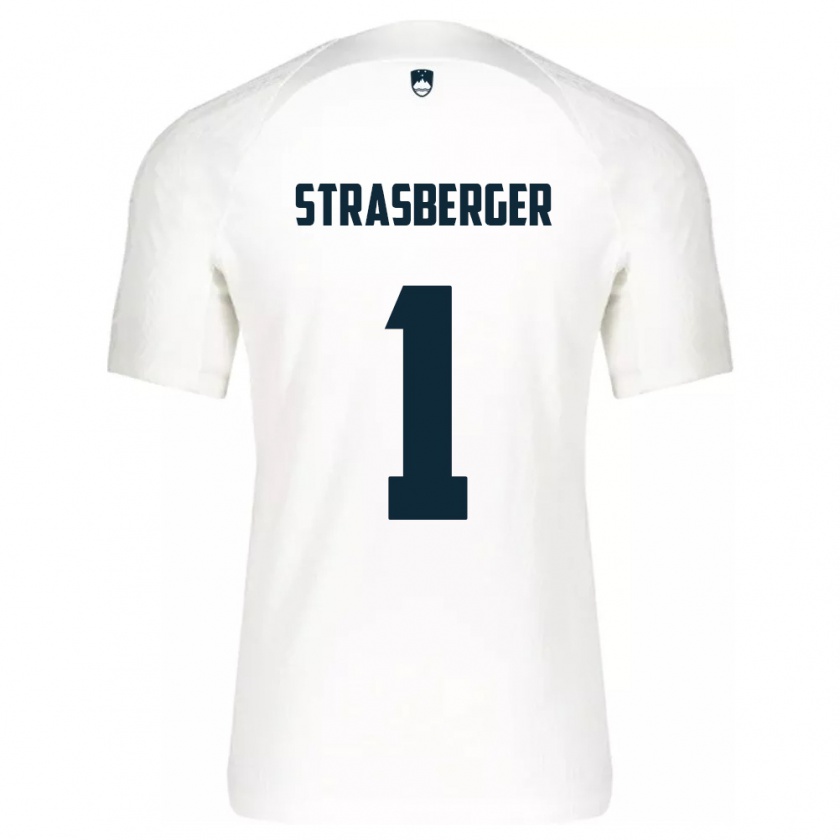 Kandiny Hombre Camiseta Eslovenia Tim Strasberger #1 Blanco 1ª Equipación 24-26 La Camisa Chile