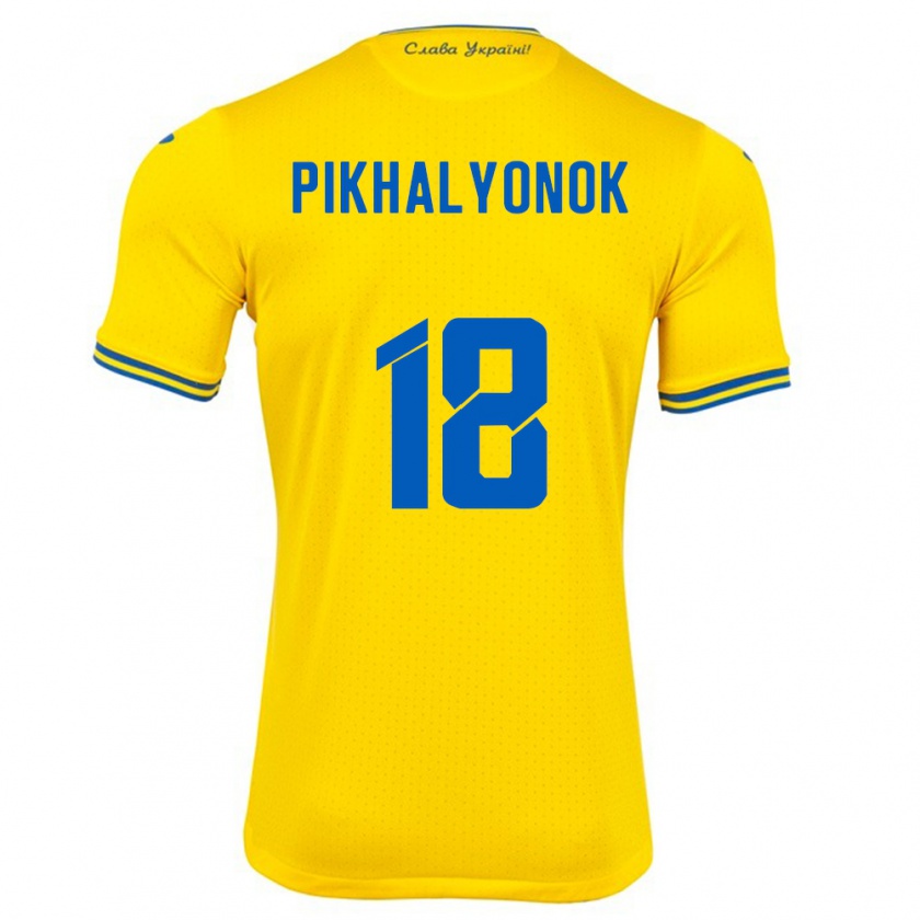 Kandiny Hombre Camiseta Ucrania Oleksandr Pikhalyonok #18 Amarillo 1ª Equipación 24-26 La Camisa Chile