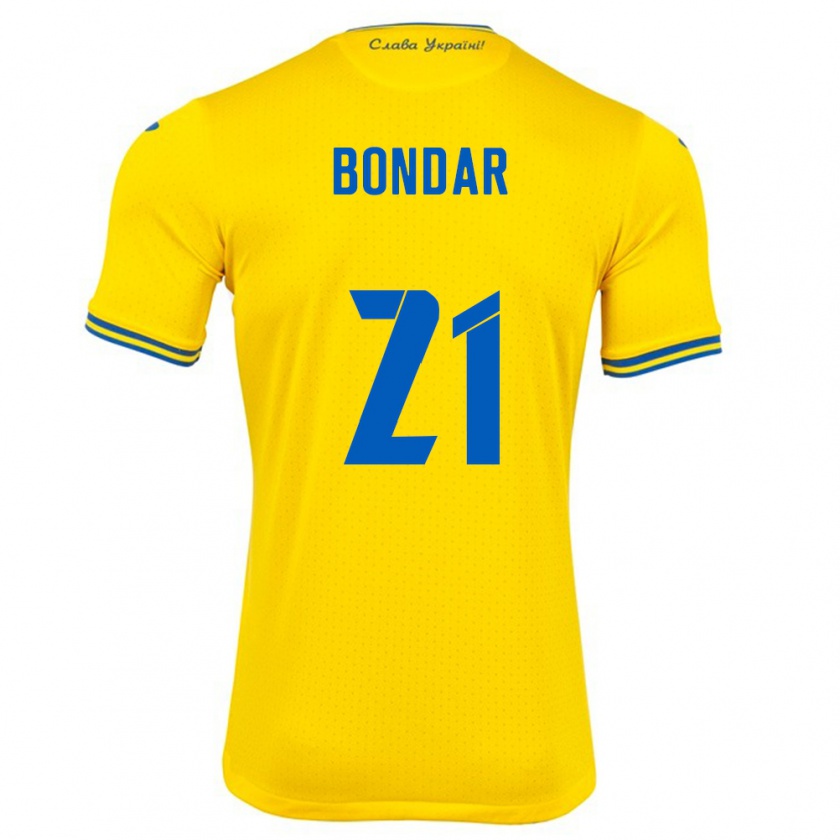 Kandiny Hombre Camiseta Ucrania Valeriy Bondar #21 Amarillo 1ª Equipación 24-26 La Camisa Chile