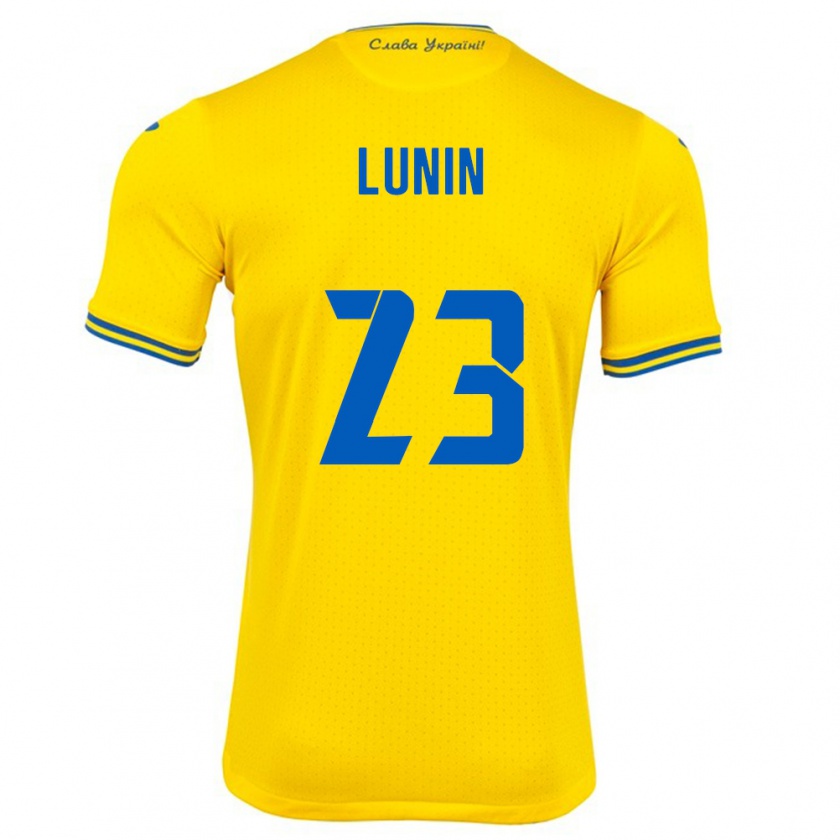 Kandiny Hombre Camiseta Ucrania Andriy Lunin #23 Amarillo 1ª Equipación 24-26 La Camisa Chile