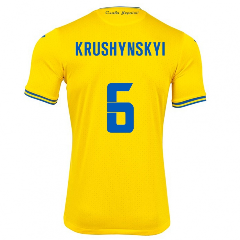 Kandiny Hombre Camiseta Ucrania Borys Krushynskyi #6 Amarillo 1ª Equipación 24-26 La Camisa Chile