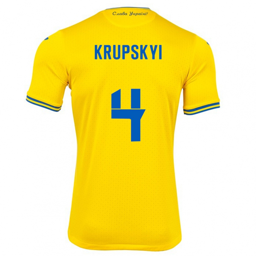 Kandiny Hombre Camiseta Ucrania Ilya Krupskyi #4 Amarillo 1ª Equipación 24-26 La Camisa Chile