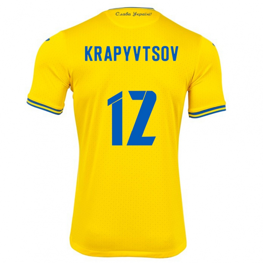 Kandiny Hombre Camiseta Ucrania Vladyslav Krapyvtsov #12 Amarillo 1ª Equipación 24-26 La Camisa Chile