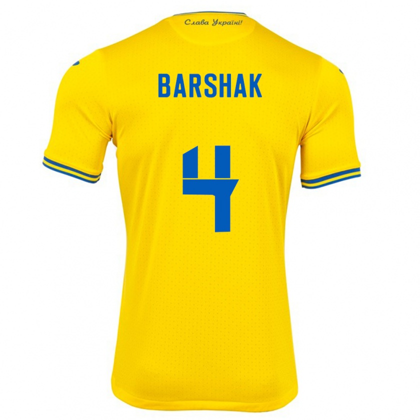 Kandiny Hombre Camiseta Ucrania Maksym Barshak #4 Amarillo 1ª Equipación 24-26 La Camisa Chile