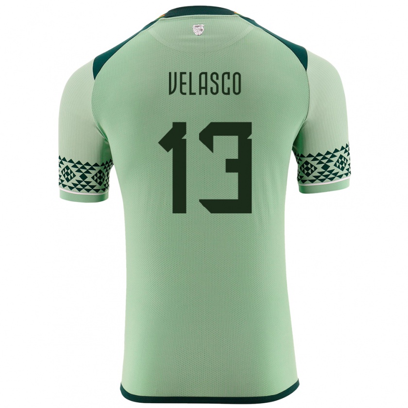 Kandiny Hombre Camiseta Bolivia Jhon Velasco #13 Verde Claro 1ª Equipación 24-26 La Camisa Chile