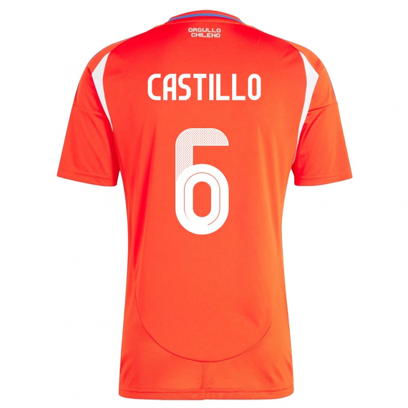 Kandiny Hombre Camiseta Chile Cristóbal Castillo #6 Rojo 1ª Equipación 24-26 La Camisa Chile