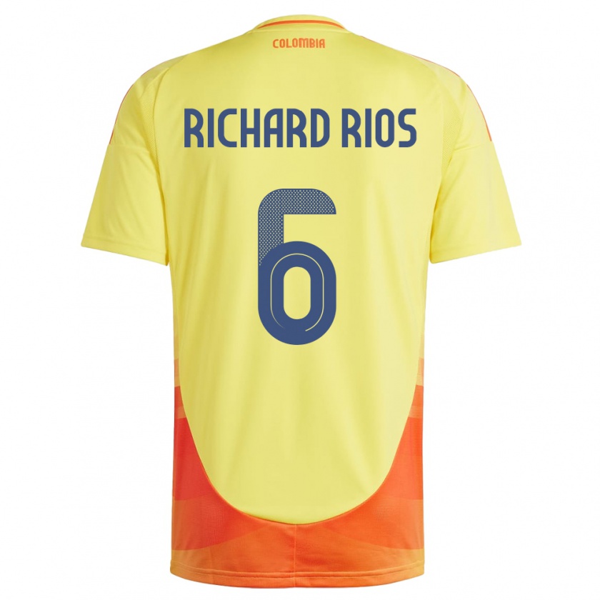 Kandiny Hombre Camiseta Colombia Richard Ríos #6 Amarillo 1ª Equipación 24-26 La Camisa Chile