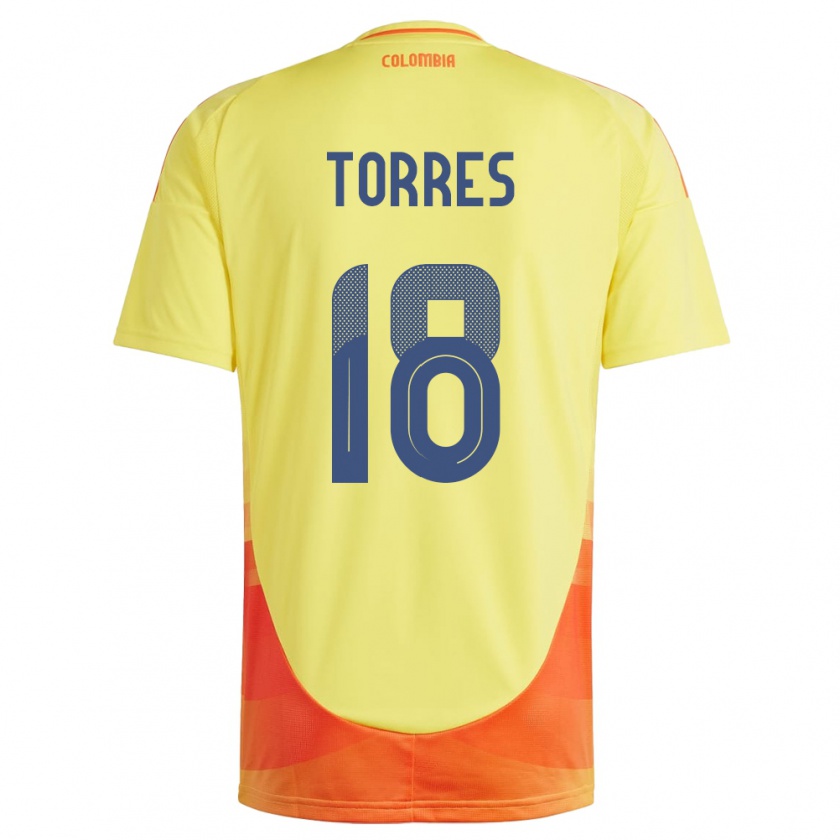 Kandiny Hombre Camiseta Colombia Jhojan Torres #18 Amarillo 1ª Equipación 24-26 La Camisa Chile