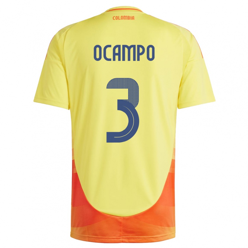 Kandiny Hombre Camiseta Colombia Édier Ocampo #3 Amarillo 1ª Equipación 24-26 La Camisa Chile