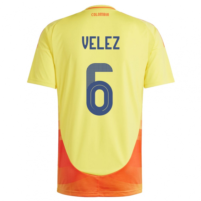 Kandiny Hombre Camiseta Colombia Jhon Vélez #6 Amarillo 1ª Equipación 24-26 La Camisa Chile