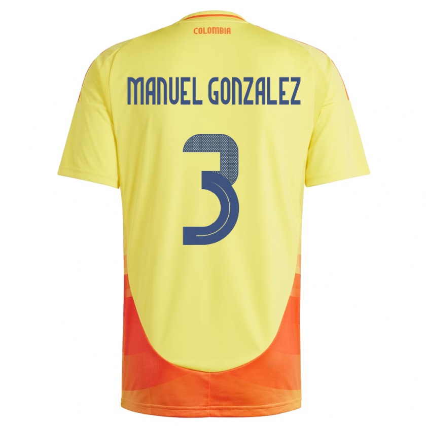 Kandiny Hombre Camiseta Colombia Carlos Manuel González #3 Amarillo 1ª Equipación 24-26 La Camisa Chile