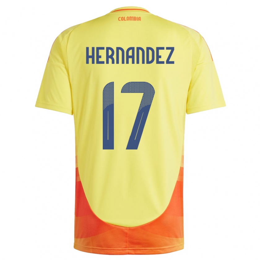 Kandiny Hombre Camiseta Colombia Jhoan Hernández #17 Amarillo 1ª Equipación 24-26 La Camisa Chile