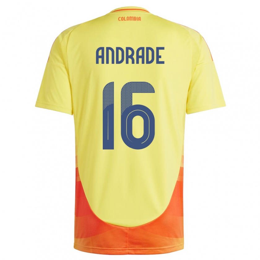 Kandiny Hombre Camiseta Colombia Lady Andrade #16 Amarillo 1ª Equipación 24-26 La Camisa Chile