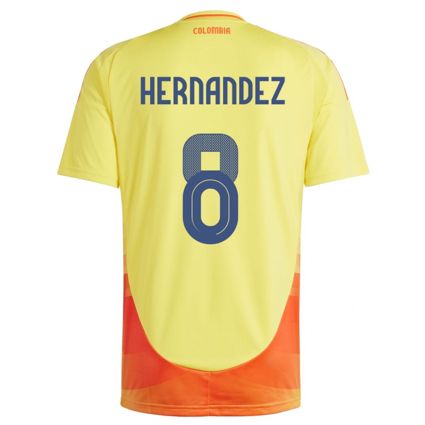 Kandiny Hombre Camiseta Colombia Natalia Hernández #8 Amarillo 1ª Equipación 24-26 La Camisa Chile