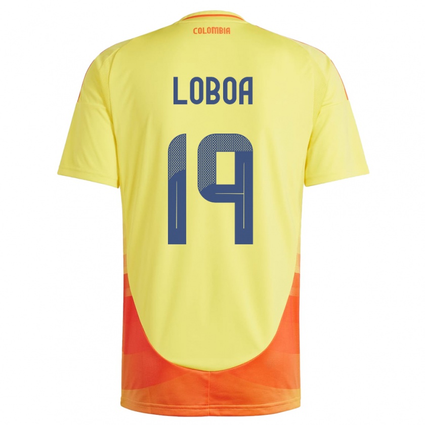 Kandiny Hombre Camiseta Colombia Valerin Loboa #19 Amarillo 1ª Equipación 24-26 La Camisa Chile