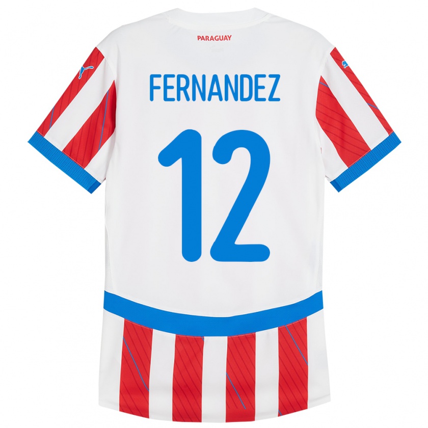 Kandiny Hombre Camiseta Paraguay Gatito Fernández #12 Blanco Rojo 1ª Equipación 24-26 La Camisa Chile