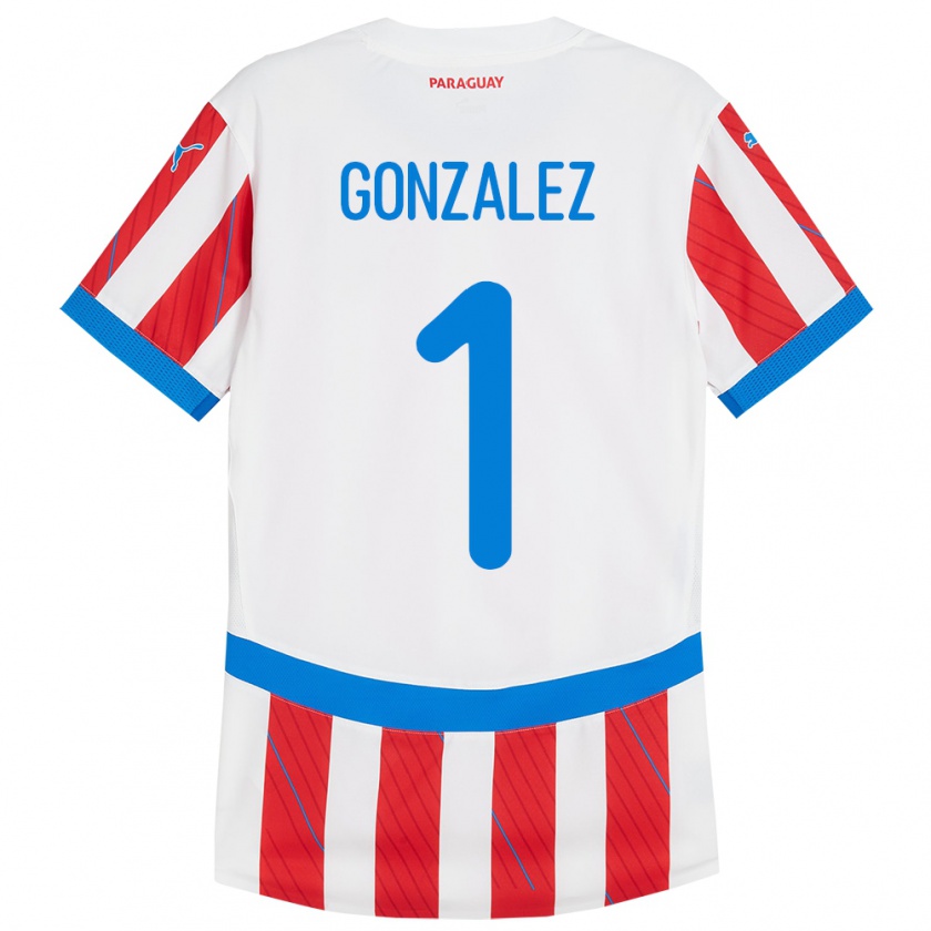 Kandiny Hombre Camiseta Paraguay Ángel González #1 Blanco Rojo 1ª Equipación 24-26 La Camisa Chile