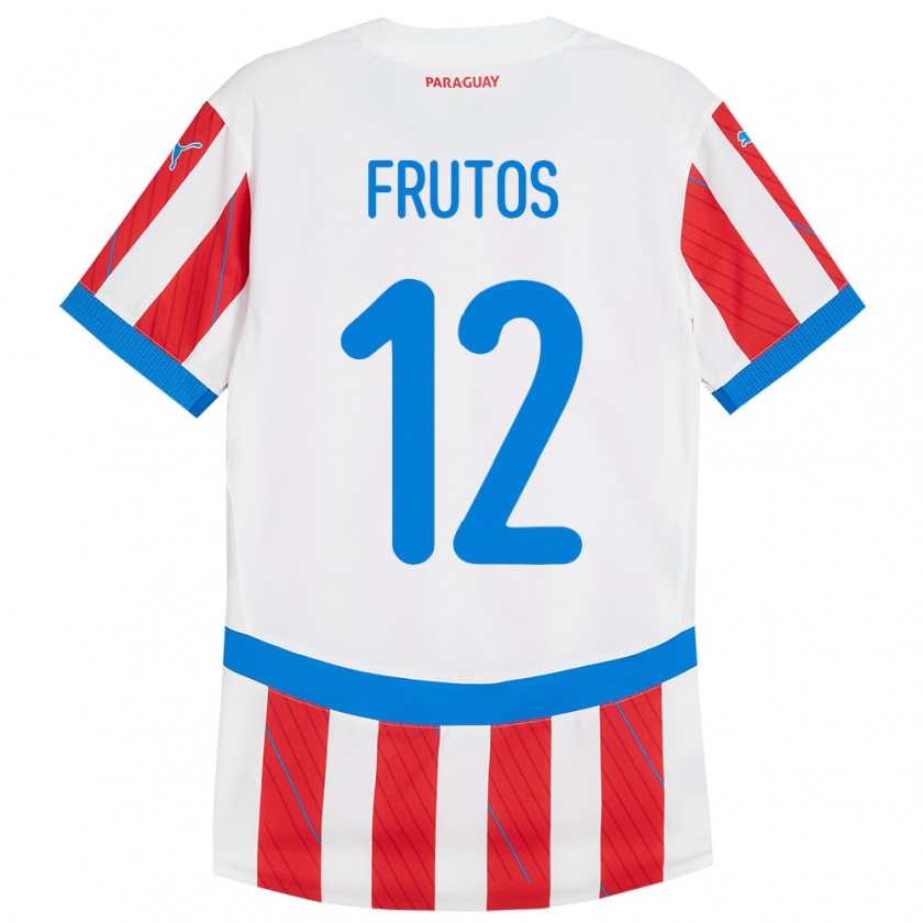 Kandiny Hombre Camiseta Paraguay Rodrigo Frutos #12 Blanco Rojo 1ª Equipación 24-26 La Camisa Chile