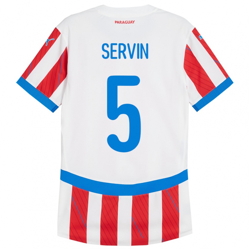 Kandiny Hombre Camiseta Paraguay Thiago Servín #5 Blanco Rojo 1ª Equipación 24-26 La Camisa Chile