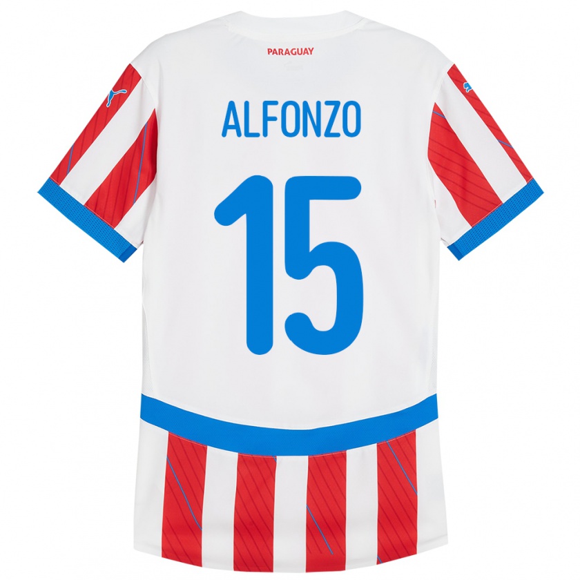 Kandiny Hombre Camiseta Paraguay Axel Alfonzo #15 Blanco Rojo 1ª Equipación 24-26 La Camisa Chile