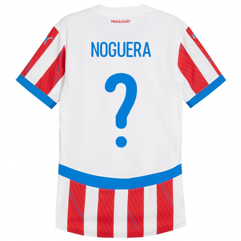 Kandiny Hombre Camiseta Paraguay Junior Noguera #0 Blanco Rojo 1ª Equipación 24-26 La Camisa Chile