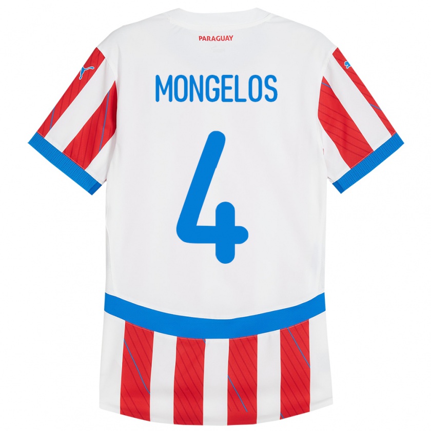 Kandiny Hombre Camiseta Paraguay Rolando Mongelós #4 Blanco Rojo 1ª Equipación 24-26 La Camisa Chile