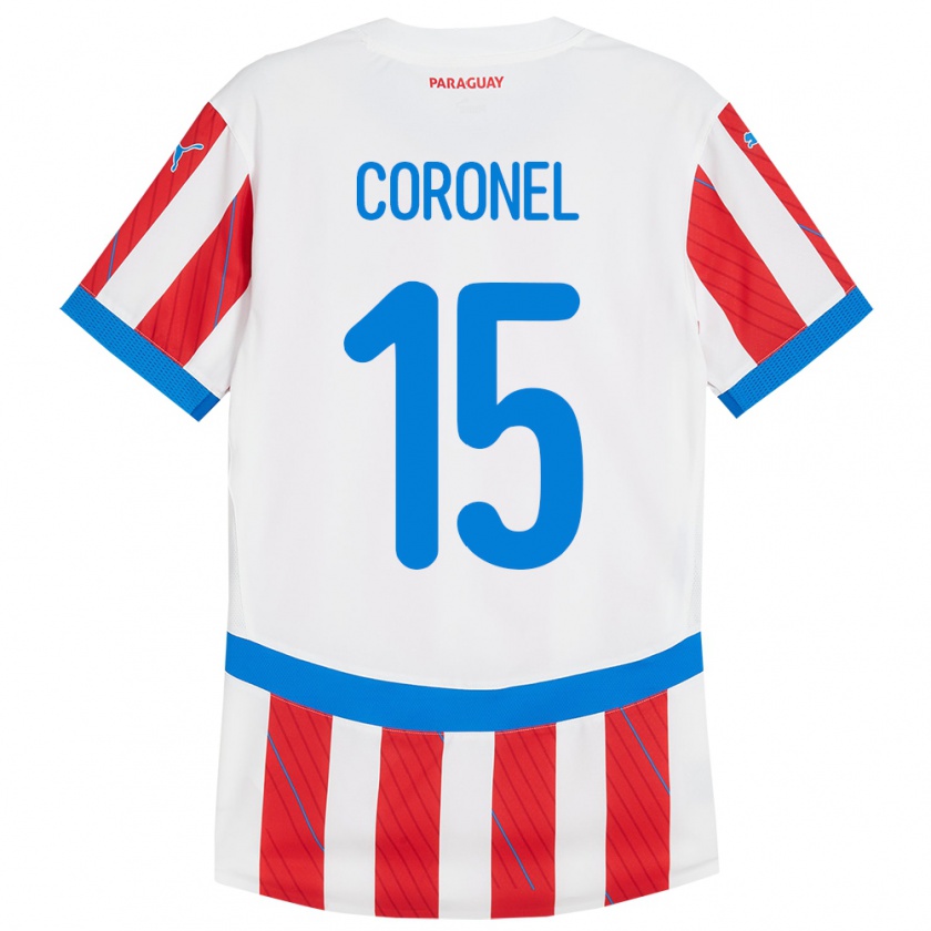 Kandiny Hombre Camiseta Paraguay Éver Coronel #15 Blanco Rojo 1ª Equipación 24-26 La Camisa Chile