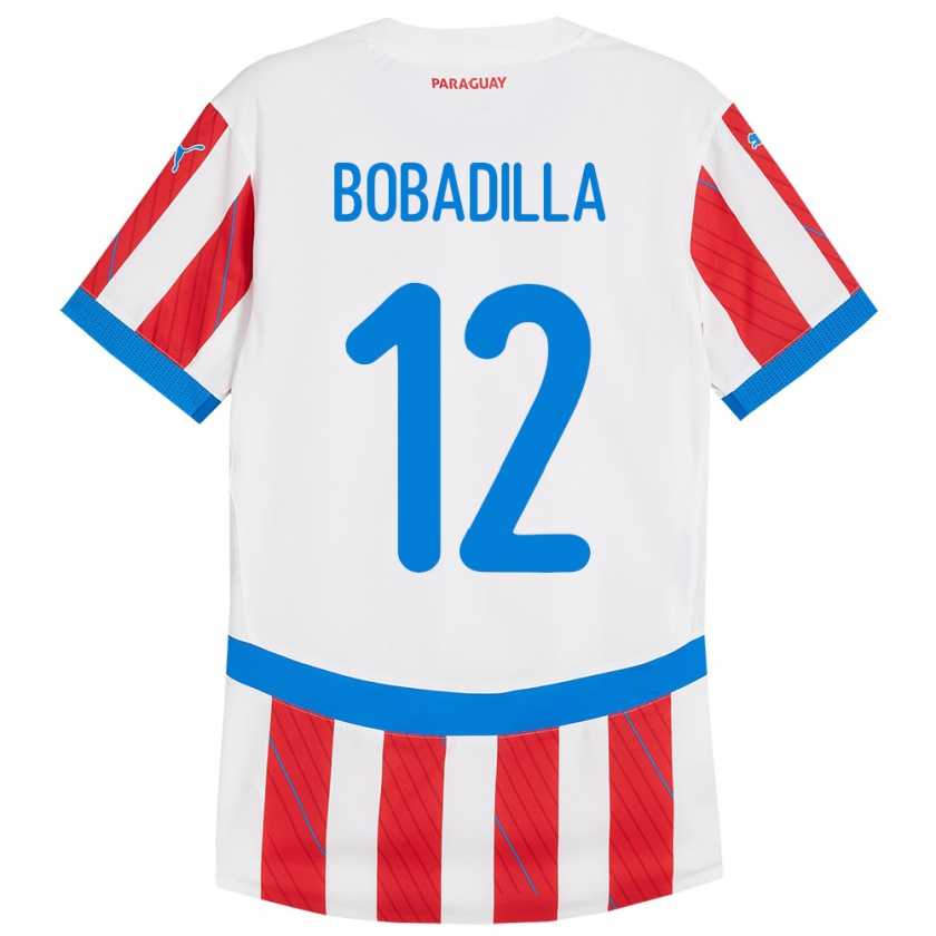 Kandiny Hombre Camiseta Paraguay Alicia Bobadilla #12 Blanco Rojo 1ª Equipación 24-26 La Camisa Chile