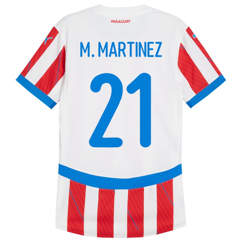 Kandiny Hombre Camiseta Paraguay María Martínez #21 Blanco Rojo 1ª Equipación 24-26 La Camisa Chile