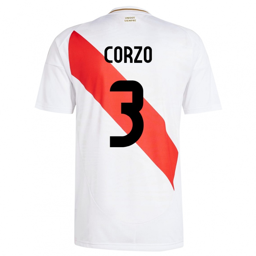 Kandiny Hombre Camiseta Perú Aldo Corzo #3 Blanco 1ª Equipación 24-26 La Camisa Chile