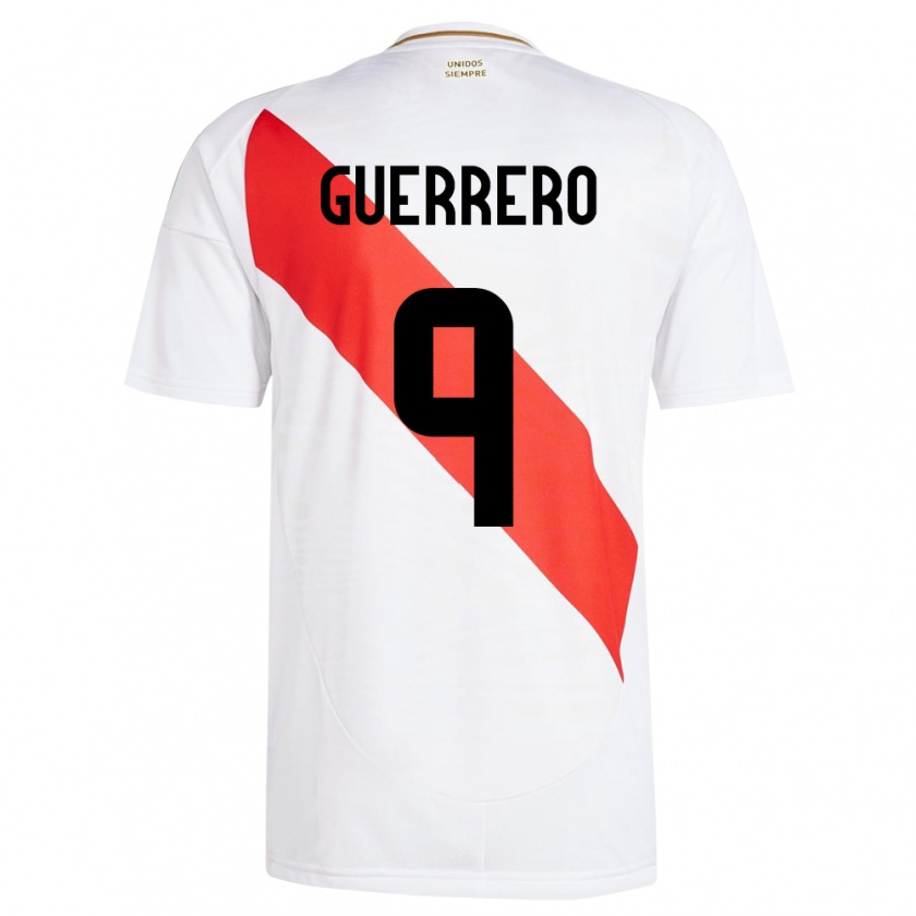 Kandiny Hombre Camiseta Perú Paolo Guerrero #9 Blanco 1ª Equipación 24-26 La Camisa Chile