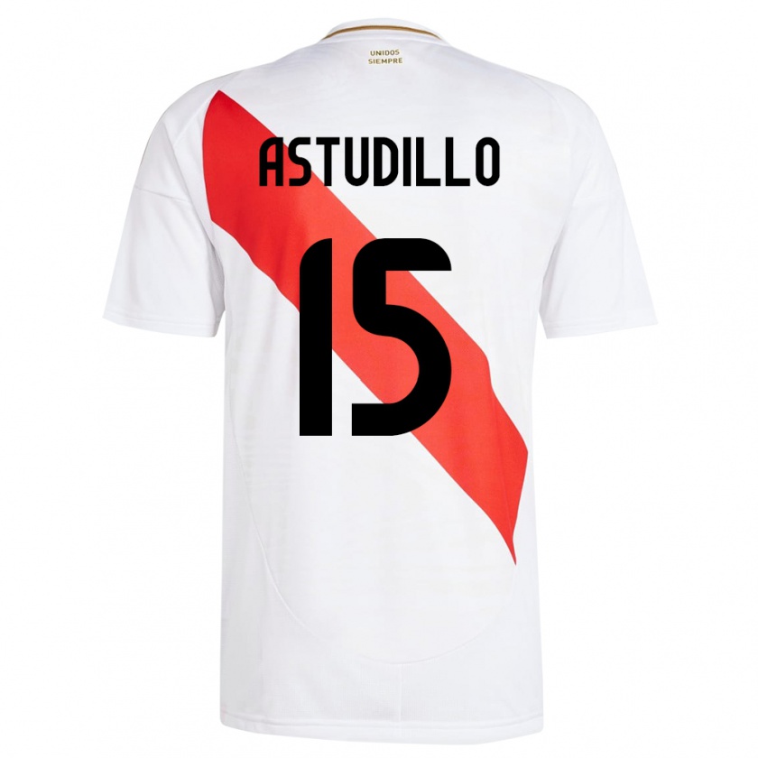 Kandiny Hombre Camiseta Perú Julinho Astudillo #15 Blanco 1ª Equipación 24-26 La Camisa Chile