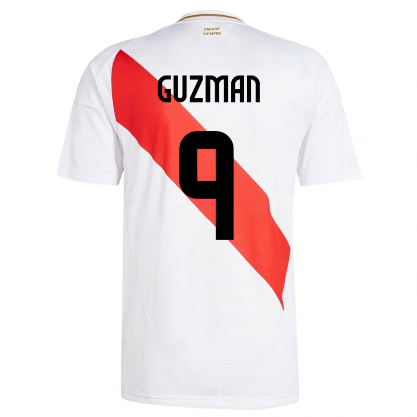 Kandiny Hombre Camiseta Perú Víctor Guzmán #9 Blanco 1ª Equipación 24-26 La Camisa Chile