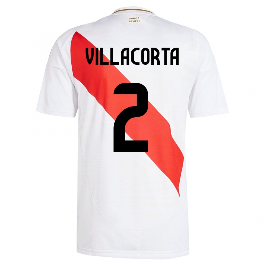 Kandiny Hombre Camiseta Perú Anderson Villacorta #2 Blanco 1ª Equipación 24-26 La Camisa Chile